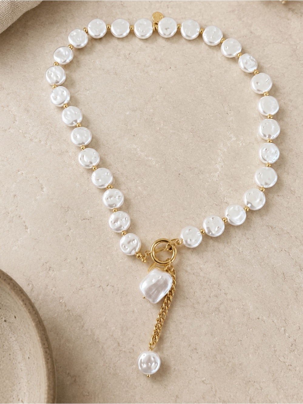 New Mayamar Pearl and Gold Toggle Pendant Necklace